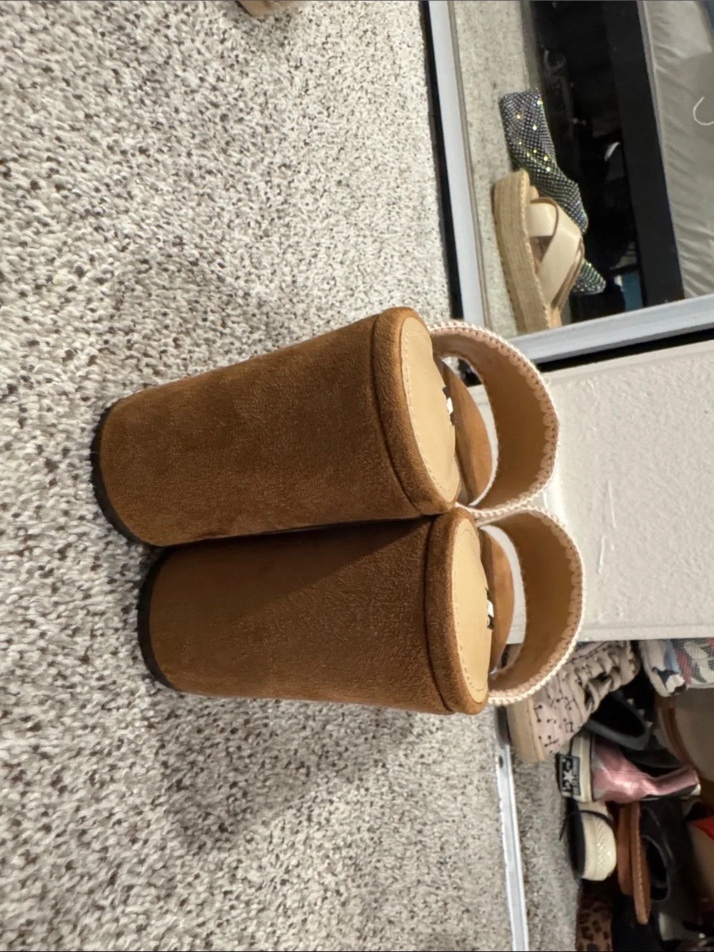 Nine West Brown Suede Platform Mules with Cream Scallop Trim